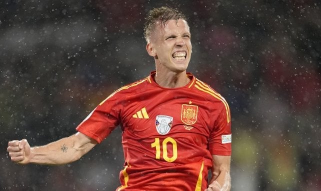 Dani Olmo bejubelt ein Tor für die spanische Nationalmannschaft