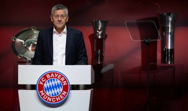 Vereinspräsident Herbert Hainer auf der Jahreshauptversammlung des FC Bayern 2024.