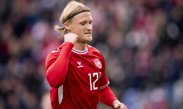 Kasper Dolberg jubelt für Dänemark