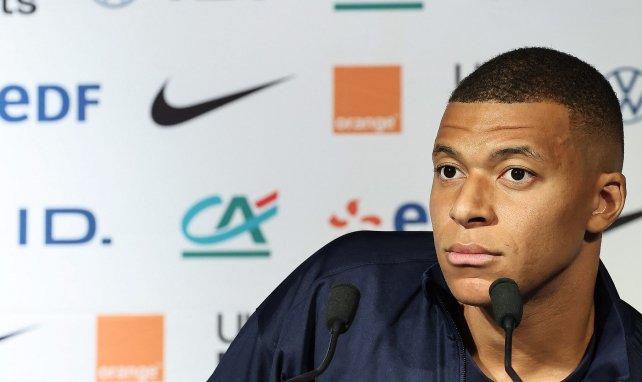 Kylian Mbappé auf einer PK