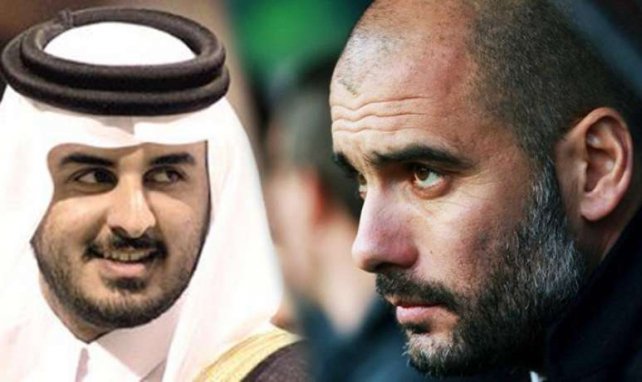 Zwei Protagonisten der WM 2022? Scheich Tamim bin Hamad (l.) und Pep Guardiola (r.)