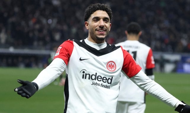 Omar Marmoush jubelt über ein Tor für Eintracht Frankfurt