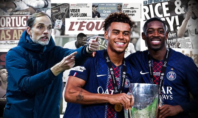 Thomas Tuchel, Désiré Doué und Ousmane Dembélé auf dem Bild der Presseschau