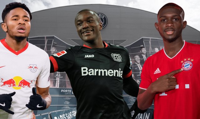 Christopher Nkunku, Moussa Diaby und Tanguy Nianzou (v.l.n.r.) wechselten von PSG in die Bundesliga