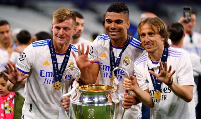 Toni Kroos, Casemiro und Luka Modric jubeln