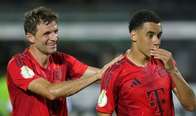 Thomas Müller und Jamal Musiala vom FC Bayern