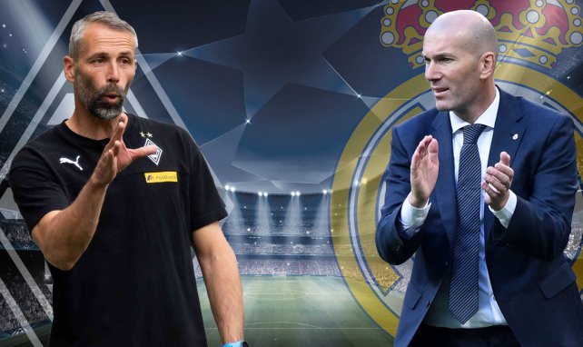 Marco Rose (l.) und Borussia Mönchengladbach treffen auf Zinedine Zidanes Real Madrid